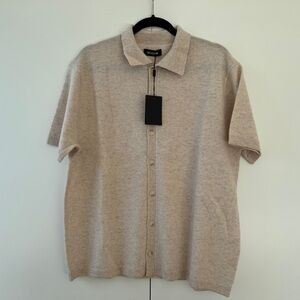 Naadam Signature Cashmere Short Sleeve Button Down in Light Sand